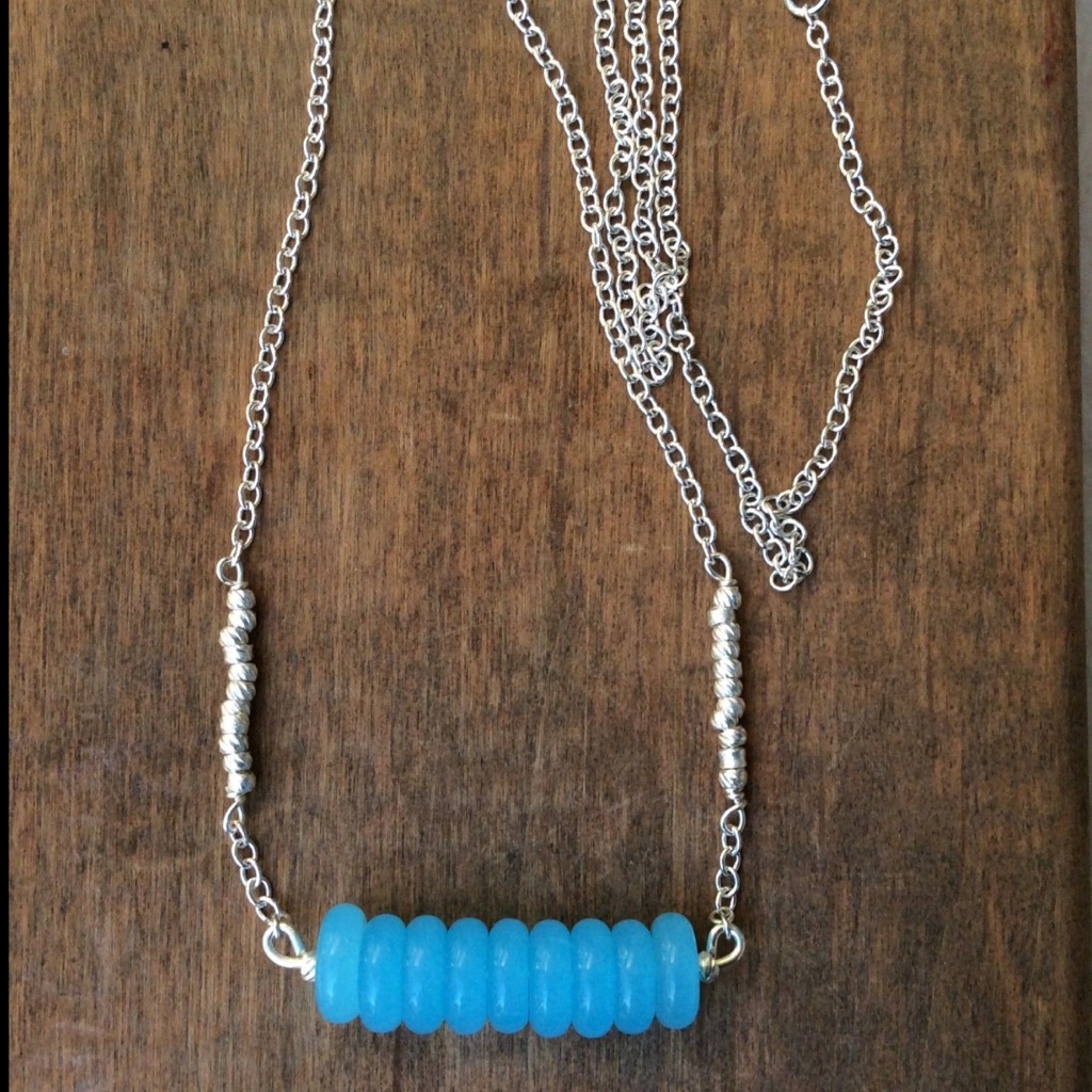 Blue Jade Silver 925 Necklace New 25$